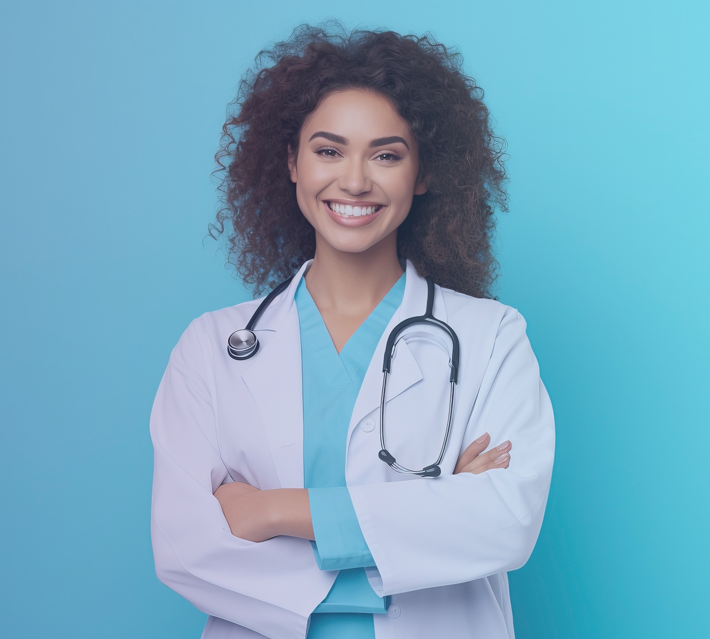 Médica Cirugiã Dermatológica sorrindo e olhando para frente