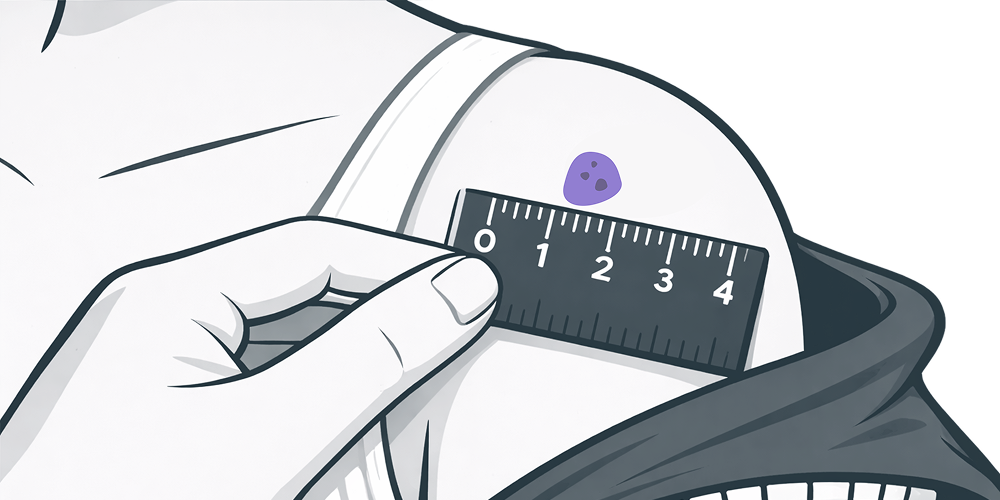 Ilustração de foto em detalhe da lesão com régua